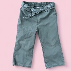 Janie and Jack Sage Green Floral Embroidered Belt Pants Sz 18–24 Months